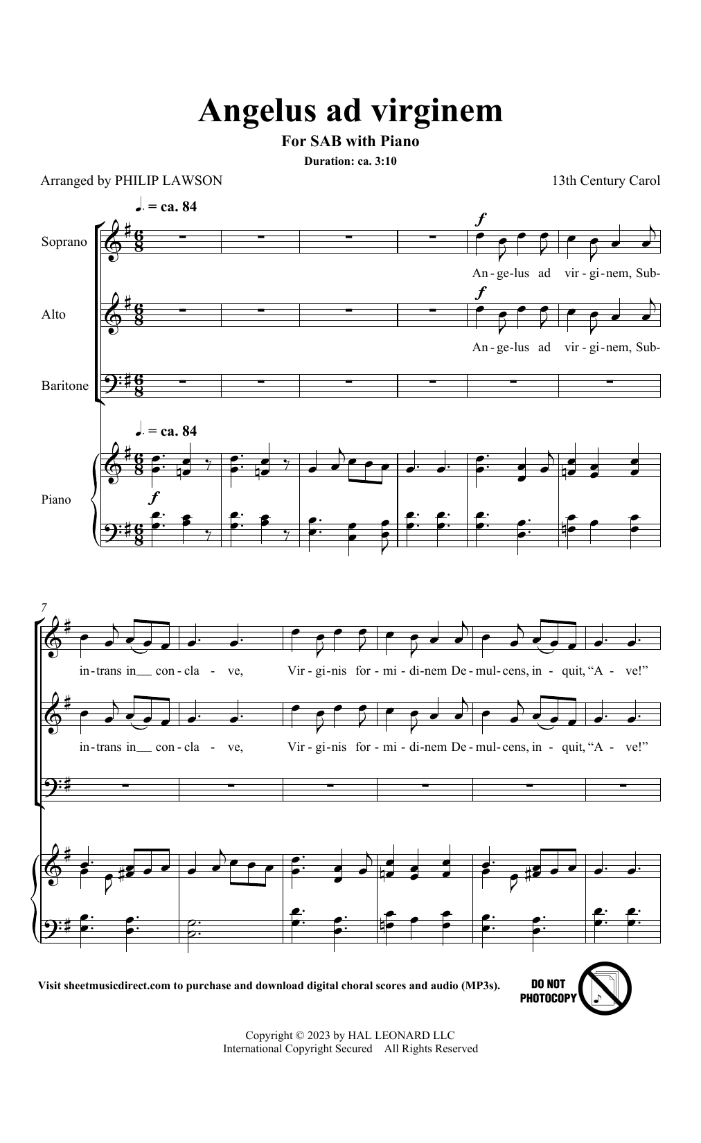 Download Medieval Carol Angelus Ad Virginem (arr. Philip Lawson) Sheet Music and learn how to play SAB Choir PDF digital score in minutes