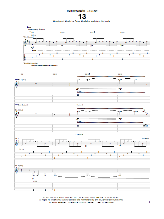 Download Megadeth 13 Sheet Music and learn how to play Guitar Tab PDF digital score in minutes