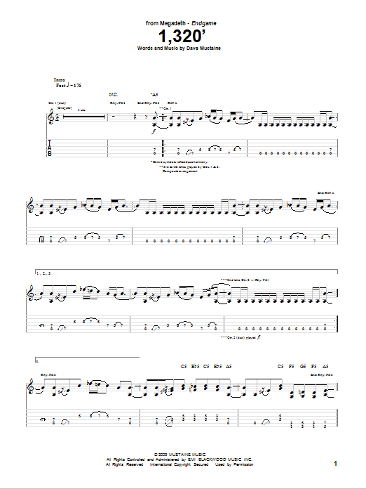 Download Megadeth 1,320' Sheet Music and learn how to play Guitar Tab PDF digital score in minutes