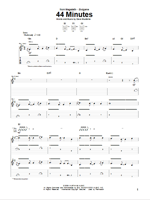 Download Megadeth 44 Minutes Sheet Music and learn how to play Guitar Tab PDF digital score in minutes