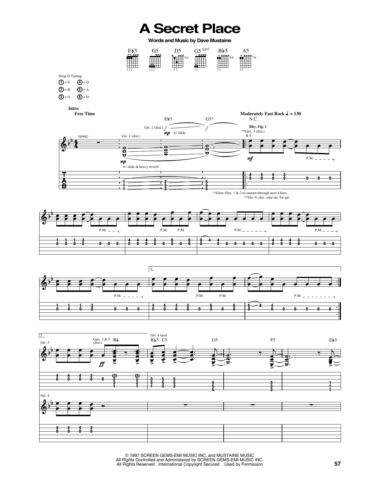 Download Megadeth A Secret Place Sheet Music and learn how to play Guitar Tab PDF digital score in minutes