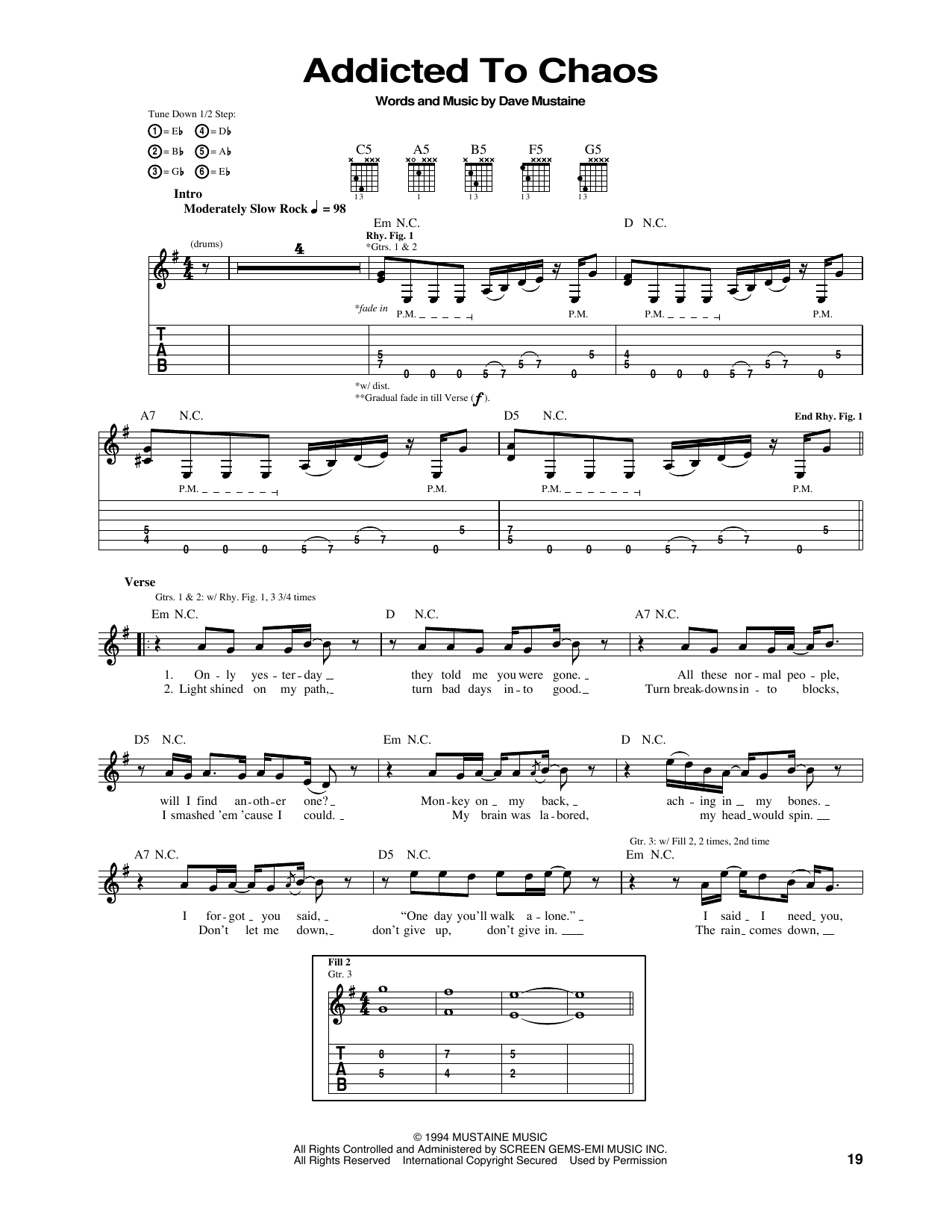 Download Megadeth Addicted To Chaos Sheet Music and learn how to play Guitar Tab PDF digital score in minutes