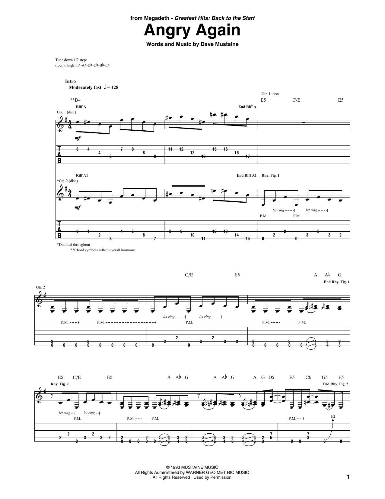 Download Megadeth Angry Again Sheet Music and learn how to play Guitar Tab PDF digital score in minutes