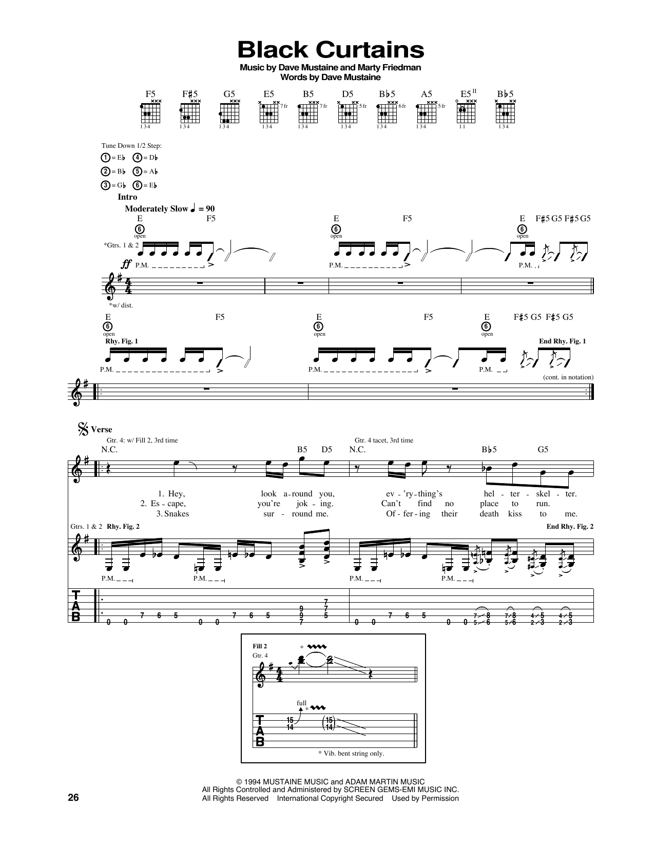 Download Megadeth Black Curtains Sheet Music and learn how to play Guitar Tab PDF digital score in minutes