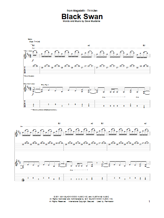 Download Megadeth Black Swan Sheet Music and learn how to play Guitar Tab PDF digital score in minutes