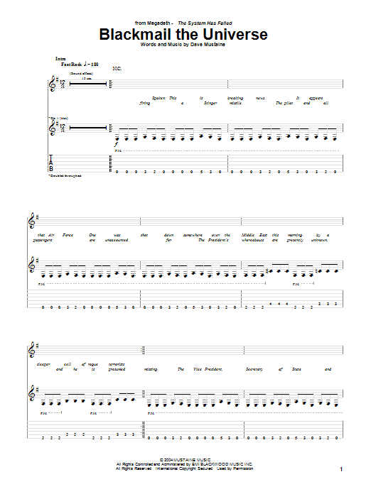 Download Megadeth Blackmail The Universe Sheet Music and learn how to play Guitar Tab PDF digital score in minutes