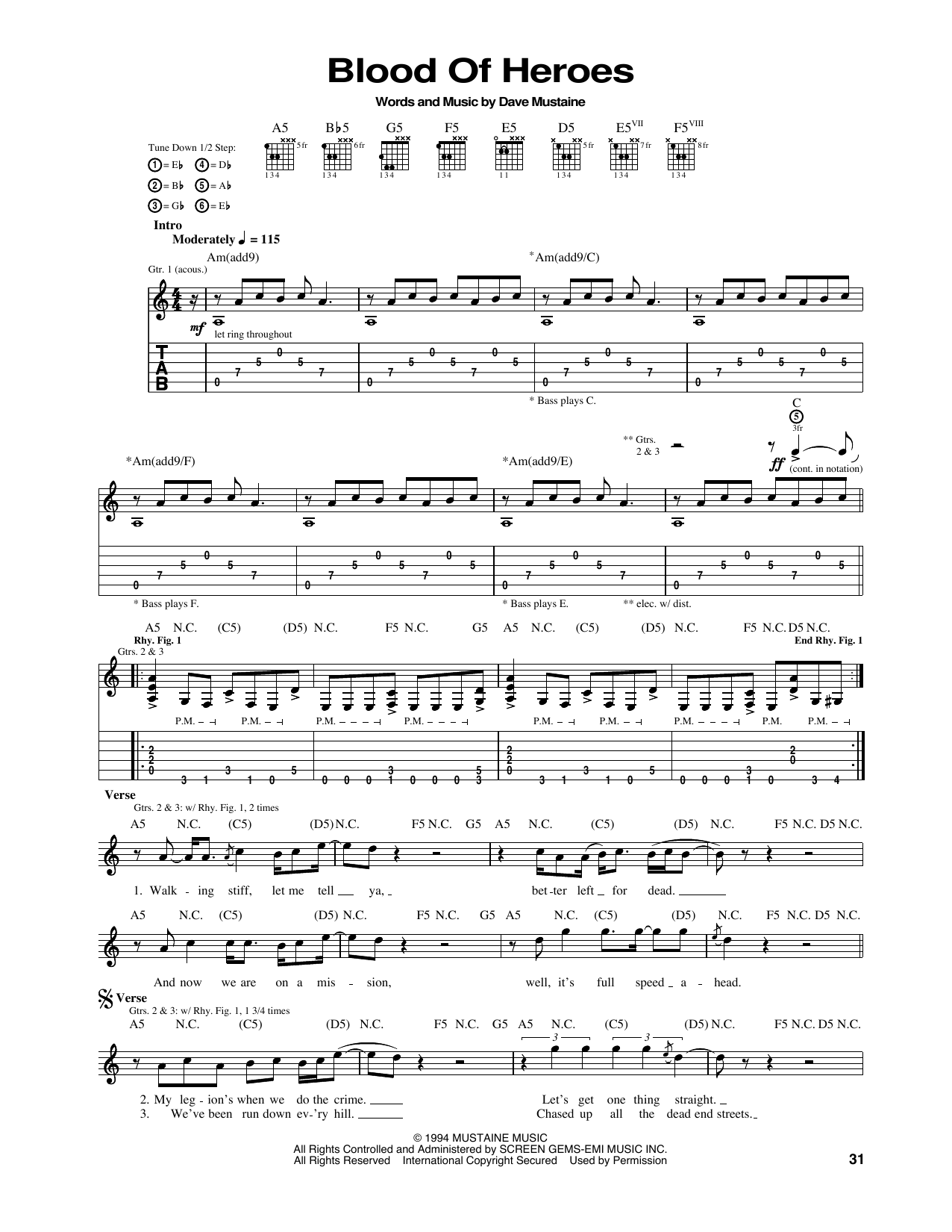 Download Megadeth Blood Of Heroes Sheet Music and learn how to play Guitar Tab PDF digital score in minutes
