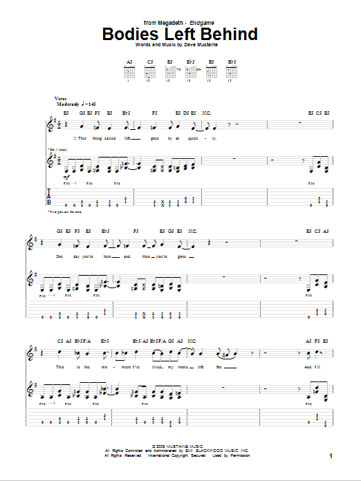 Download Megadeth Bodies Left Behind Sheet Music and learn how to play Guitar Tab PDF digital score in minutes