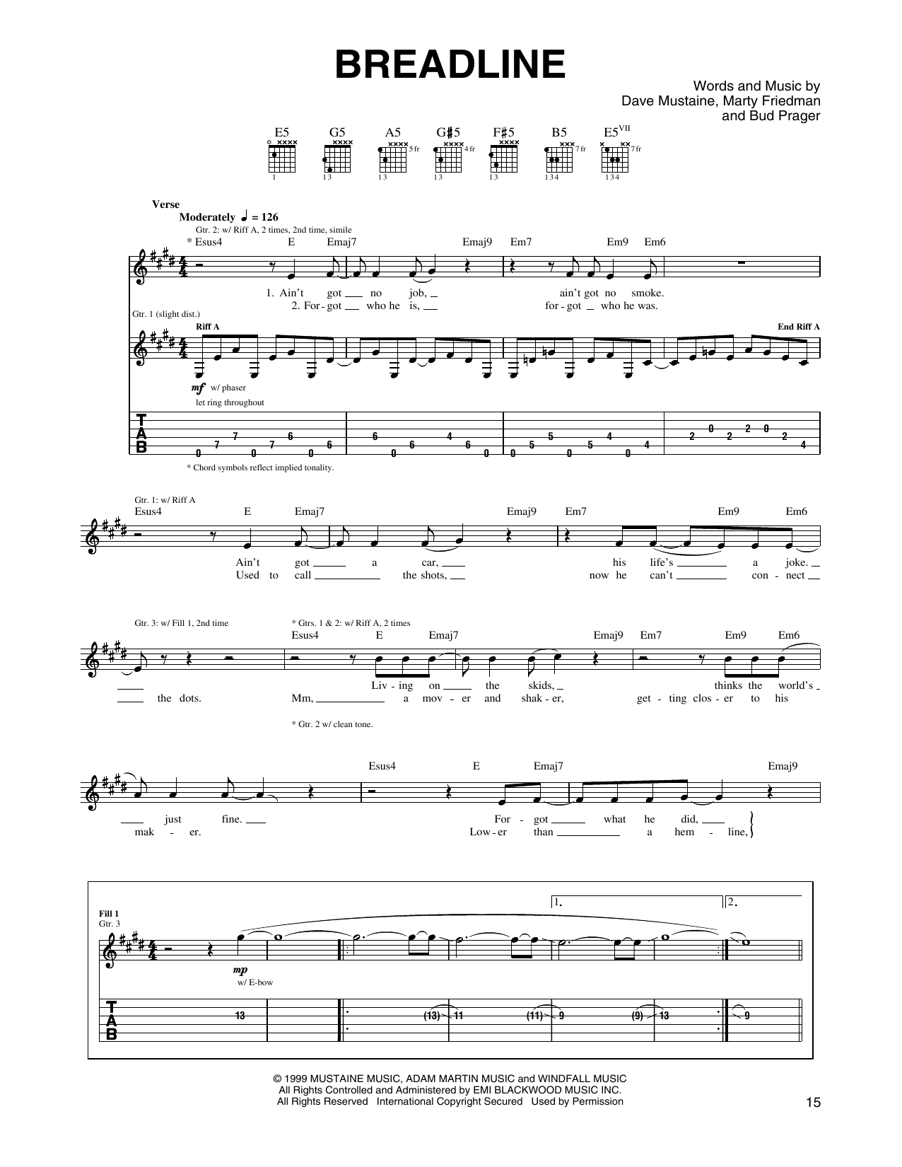 Download Megadeth Breadline Sheet Music and learn how to play Guitar Tab PDF digital score in minutes