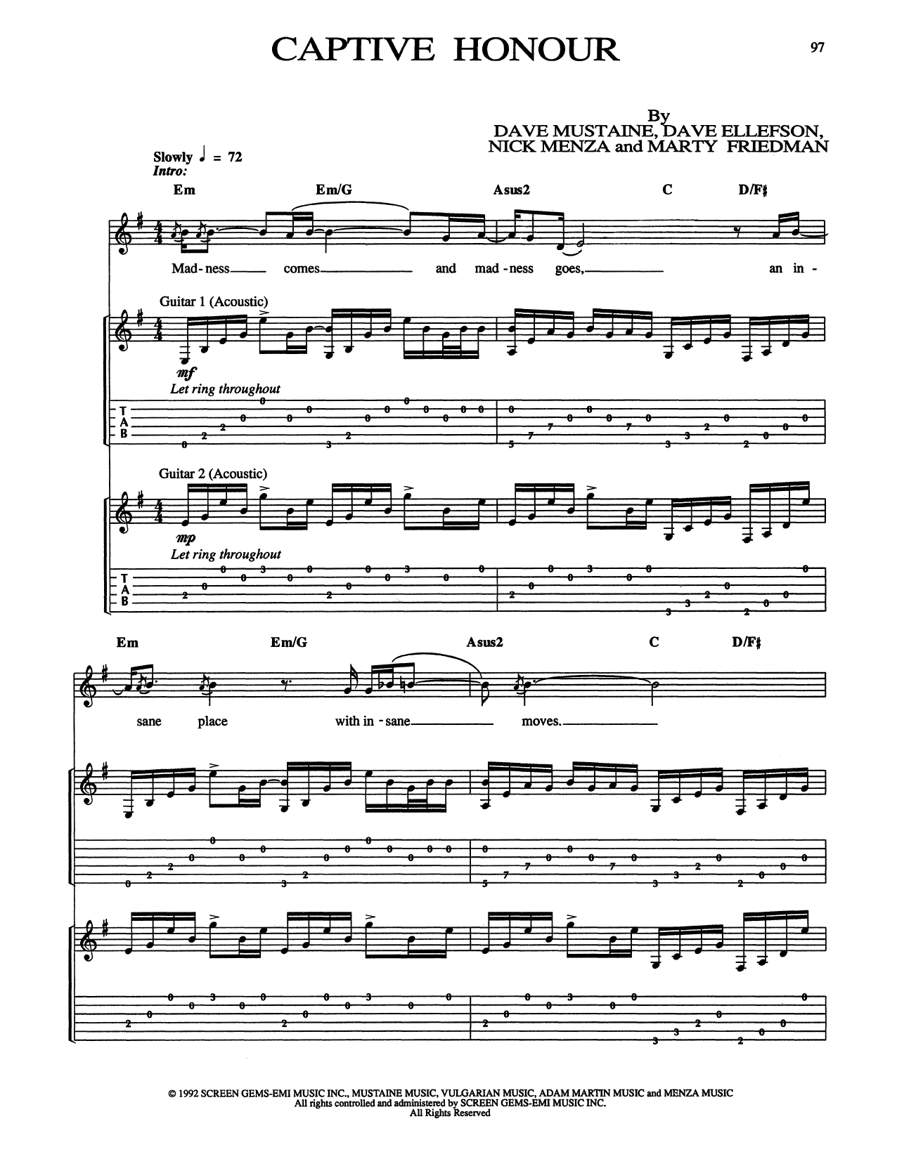 Download Megadeth Captive Honour Sheet Music and learn how to play Guitar Tab PDF digital score in minutes