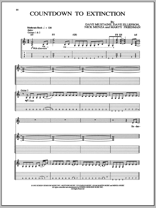 Download Megadeth Countdown To Extinction Sheet Music and learn how to play Bass Guitar Tab PDF digital score in minutes