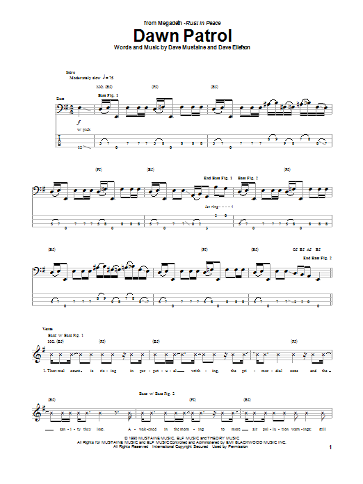 Download Megadeth Dawn Patrol Sheet Music and learn how to play Bass Guitar Tab PDF digital score in minutes