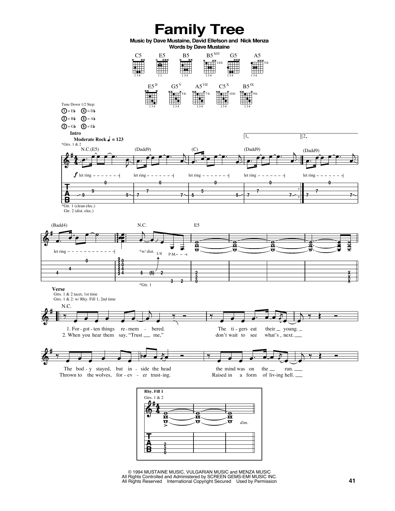 Download Megadeth Family Tree Sheet Music and learn how to play Guitar Tab PDF digital score in minutes