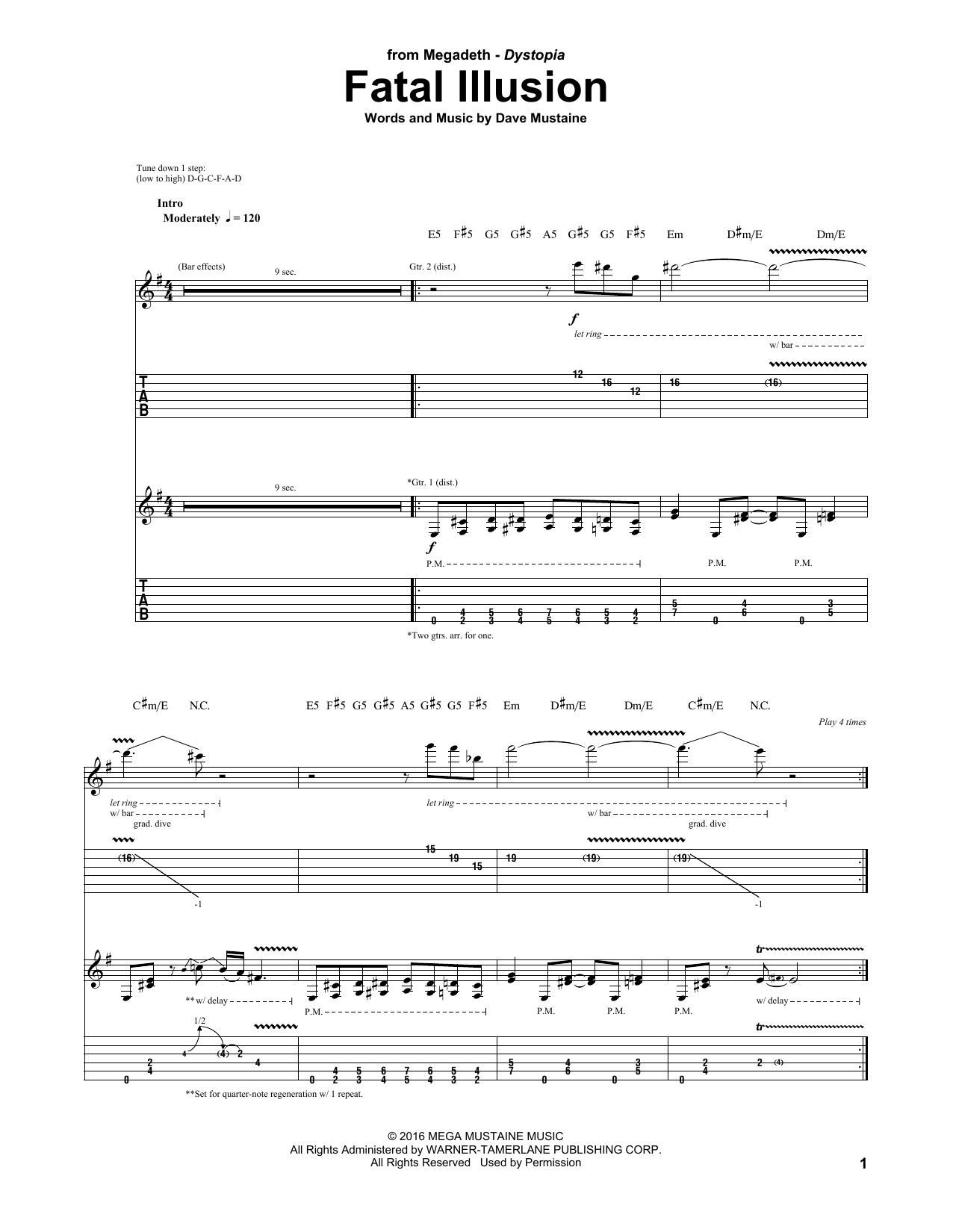 Download Megadeth Fatal Illusion Sheet Music and learn how to play Guitar Tab PDF digital score in minutes