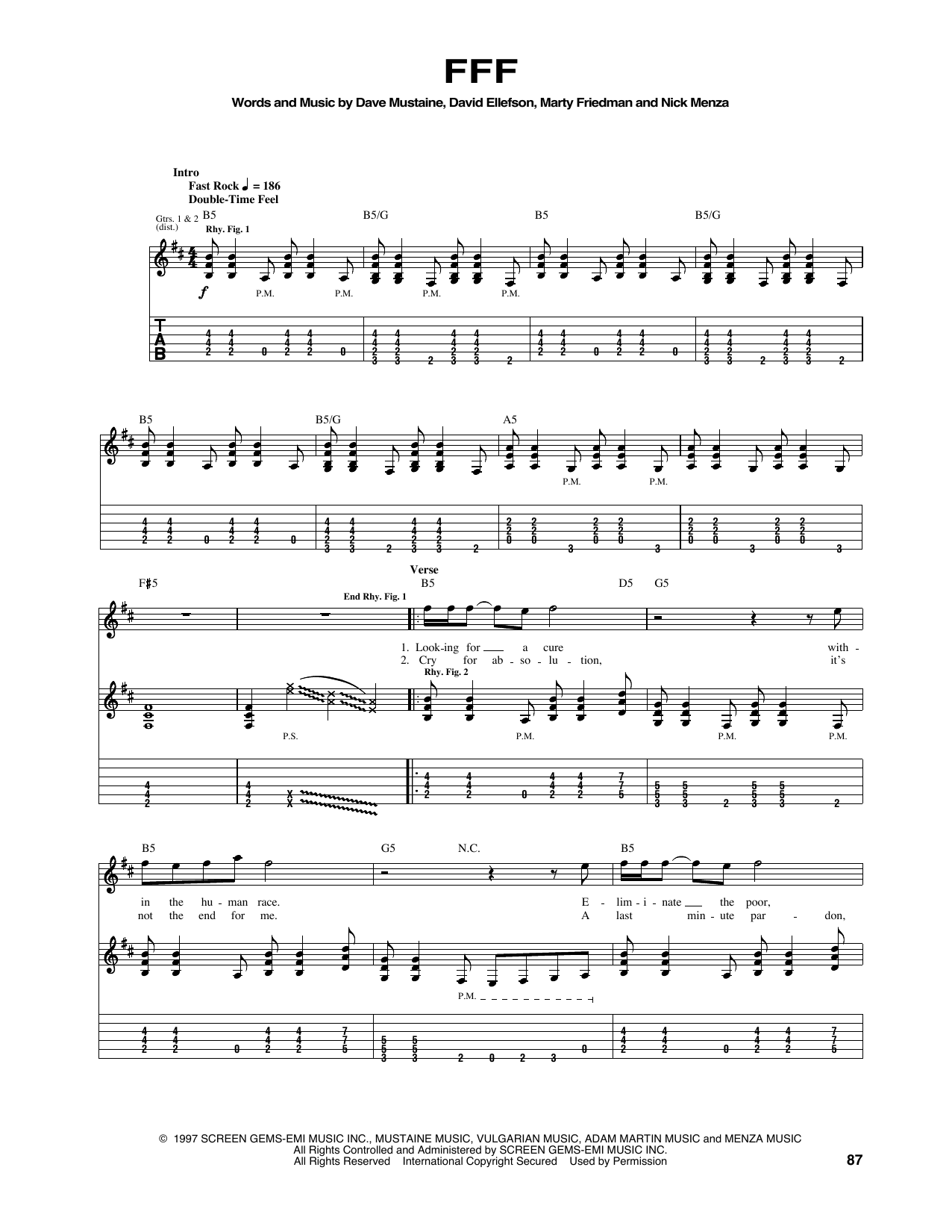 Download Megadeth FFF Sheet Music and learn how to play Guitar Tab PDF digital score in minutes