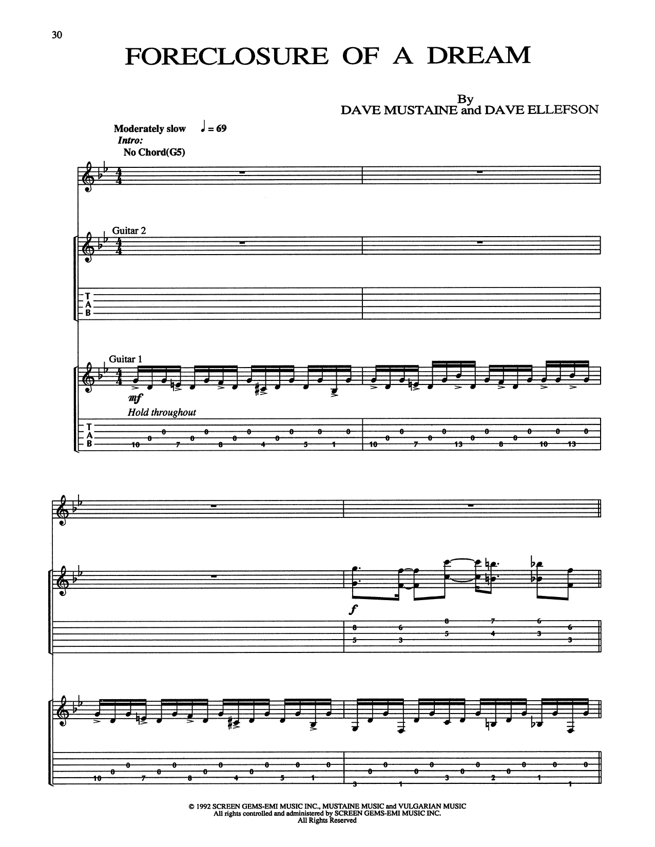 Download Megadeth Foreclosure Of A Dream Sheet Music and learn how to play Guitar Tab PDF digital score in minutes