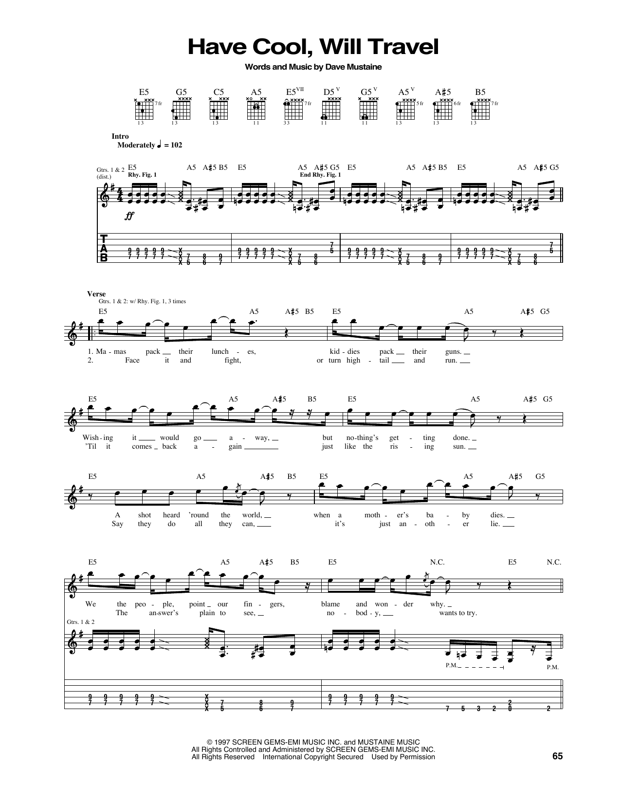 Download Megadeth Have Cool, Will Travel Sheet Music and learn how to play Guitar Tab PDF digital score in minutes