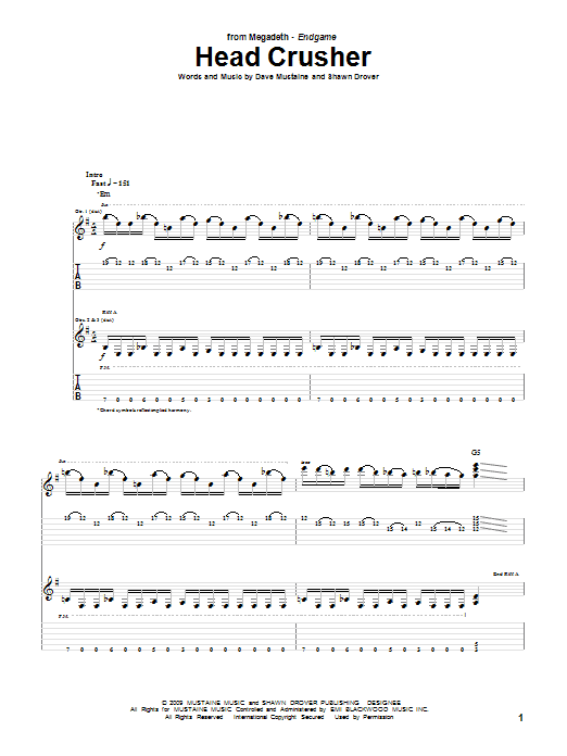 Download Megadeth Head Crusher Sheet Music and learn how to play Bass Guitar Tab PDF digital score in minutes