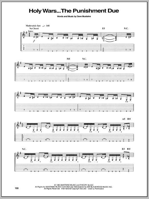 Download Megadeth Holy Wars...The Punishment Due Sheet Music and learn how to play Bass Guitar Tab PDF digital score in minutes