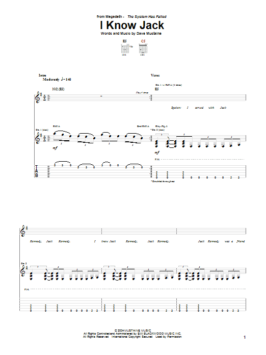 Download Megadeth I Know Jack Sheet Music and learn how to play Guitar Tab PDF digital score in minutes