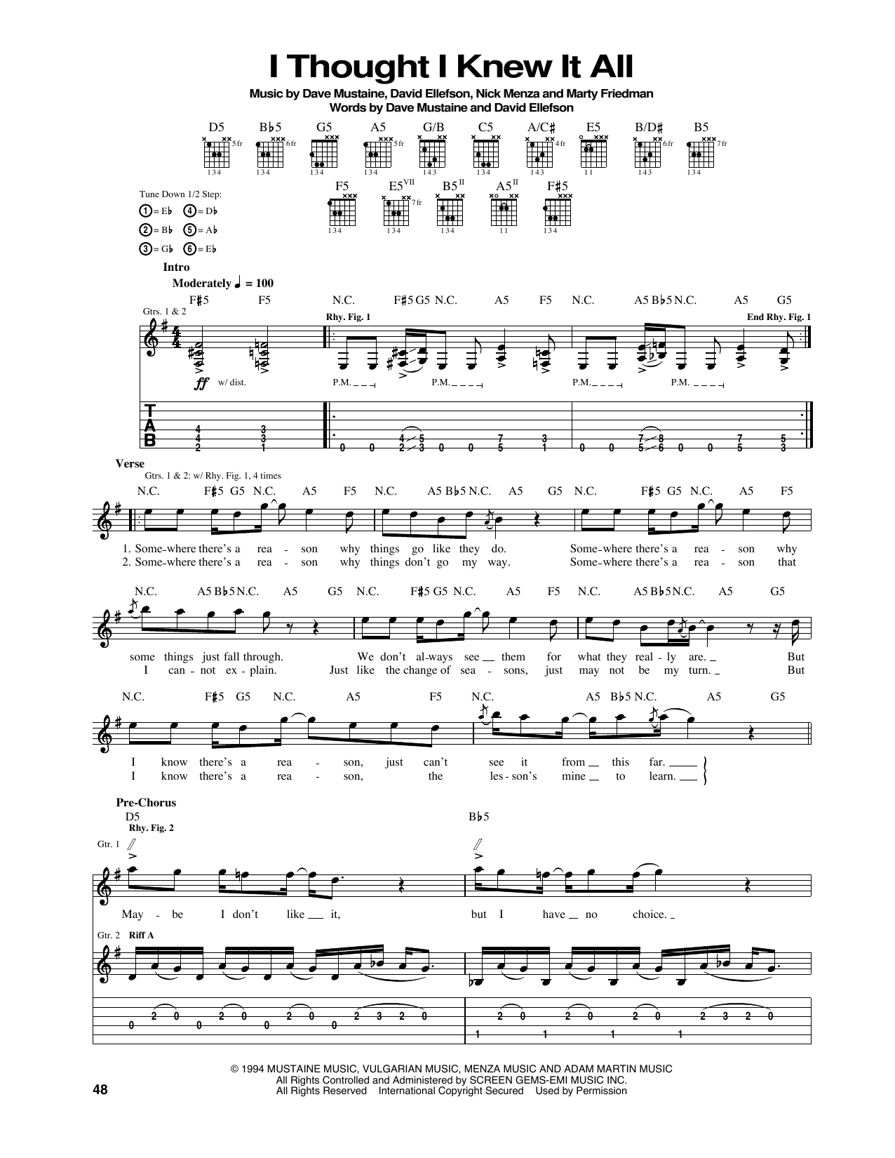 Download Megadeth I Thought I Knew It All Sheet Music and learn how to play Guitar Tab PDF digital score in minutes