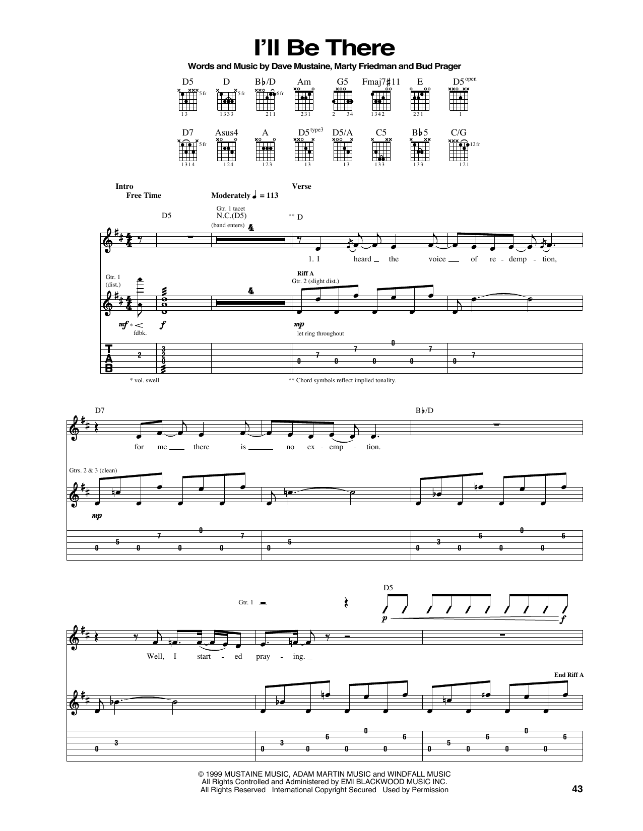 Download Megadeth I'll Be There Sheet Music and learn how to play Guitar Tab PDF digital score in minutes