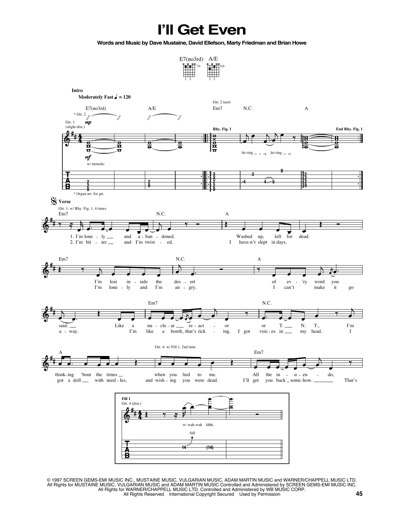 Download Megadeth I'll Get Even Sheet Music and learn how to play Guitar Tab PDF digital score in minutes