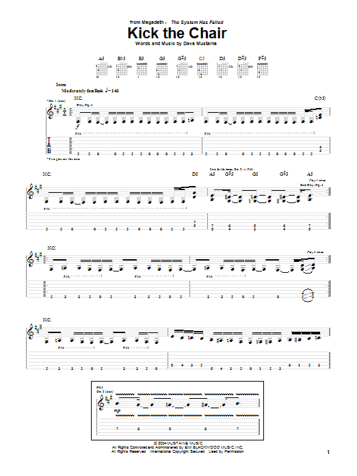 Download Megadeth Kick The Chair Sheet Music and learn how to play Guitar Tab PDF digital score in minutes