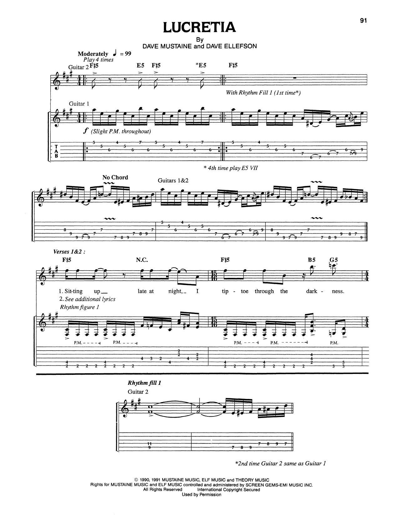 Download Megadeth Lucretia Sheet Music and learn how to play Guitar Tab PDF digital score in minutes
