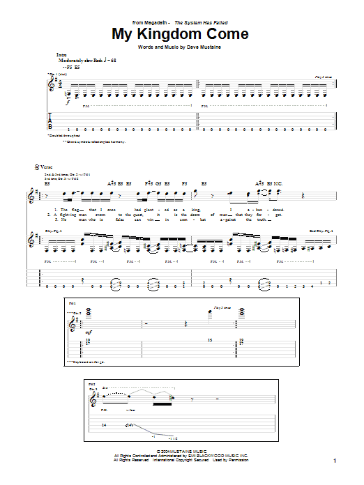 Download Megadeth My Kingdom Come Sheet Music and learn how to play Guitar Tab PDF digital score in minutes