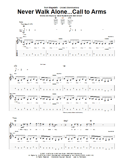 Download Megadeth Never Walk Alone...Call To Arms Sheet Music and learn how to play Guitar Tab PDF digital score in minutes