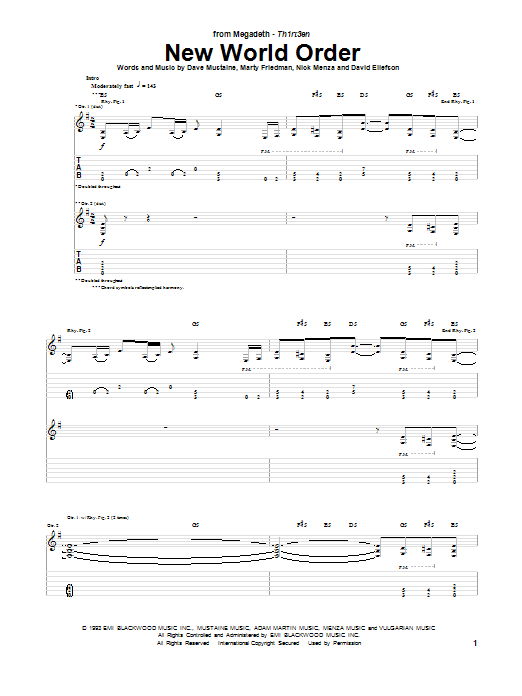 Download Megadeth New World Order Sheet Music and learn how to play Guitar Tab PDF digital score in minutes