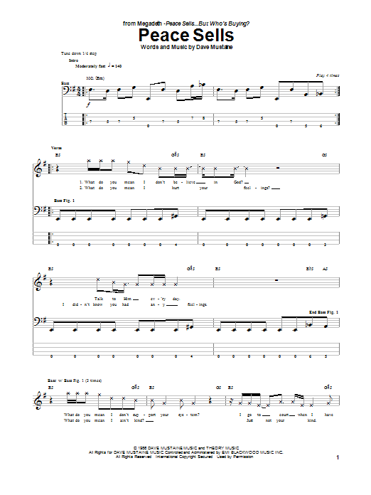 Download Megadeth Peace Sells Sheet Music and learn how to play Bass Guitar Tab PDF digital score in minutes