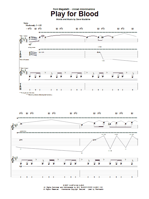 Download Megadeth Play For Blood Sheet Music and learn how to play Guitar Tab PDF digital score in minutes