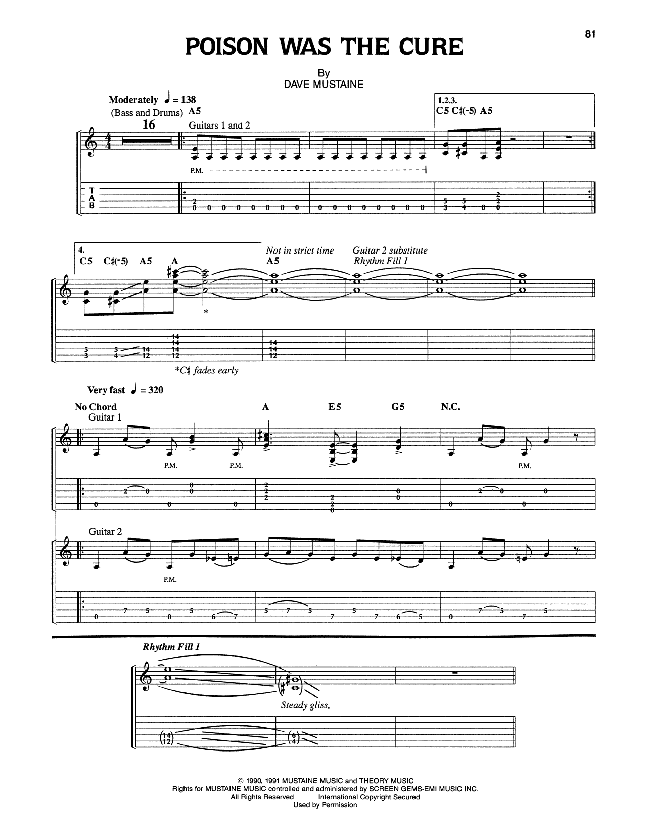 Download Megadeth Poison Was The Cure Sheet Music and learn how to play Guitar Tab PDF digital score in minutes