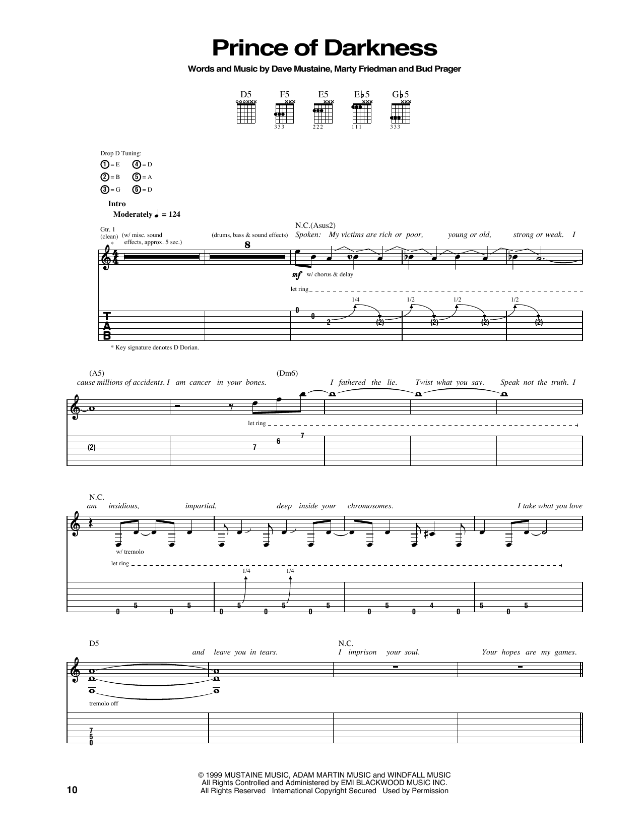 Download Megadeth Prince Of Darkness Sheet Music and learn how to play Guitar Tab PDF digital score in minutes