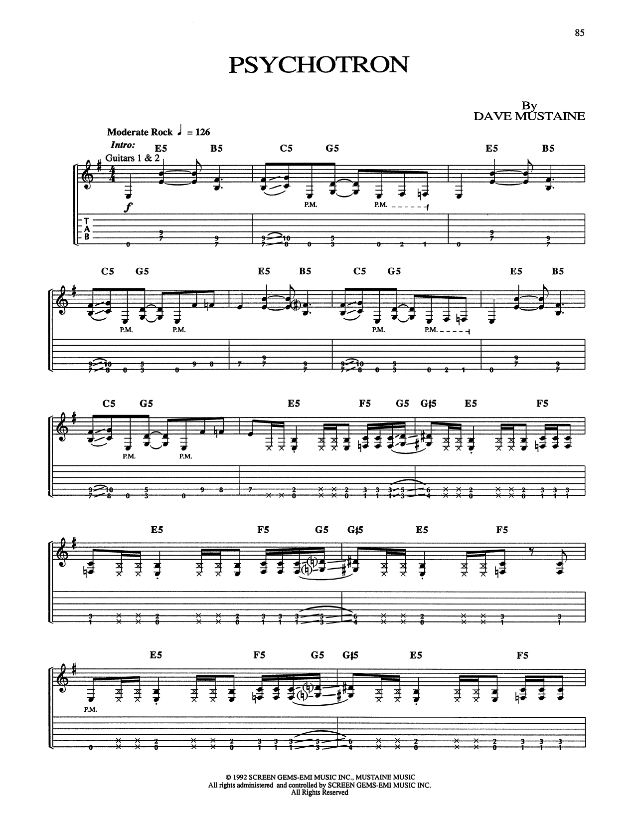 Download Megadeth Psychotron Sheet Music and learn how to play Guitar Tab PDF digital score in minutes