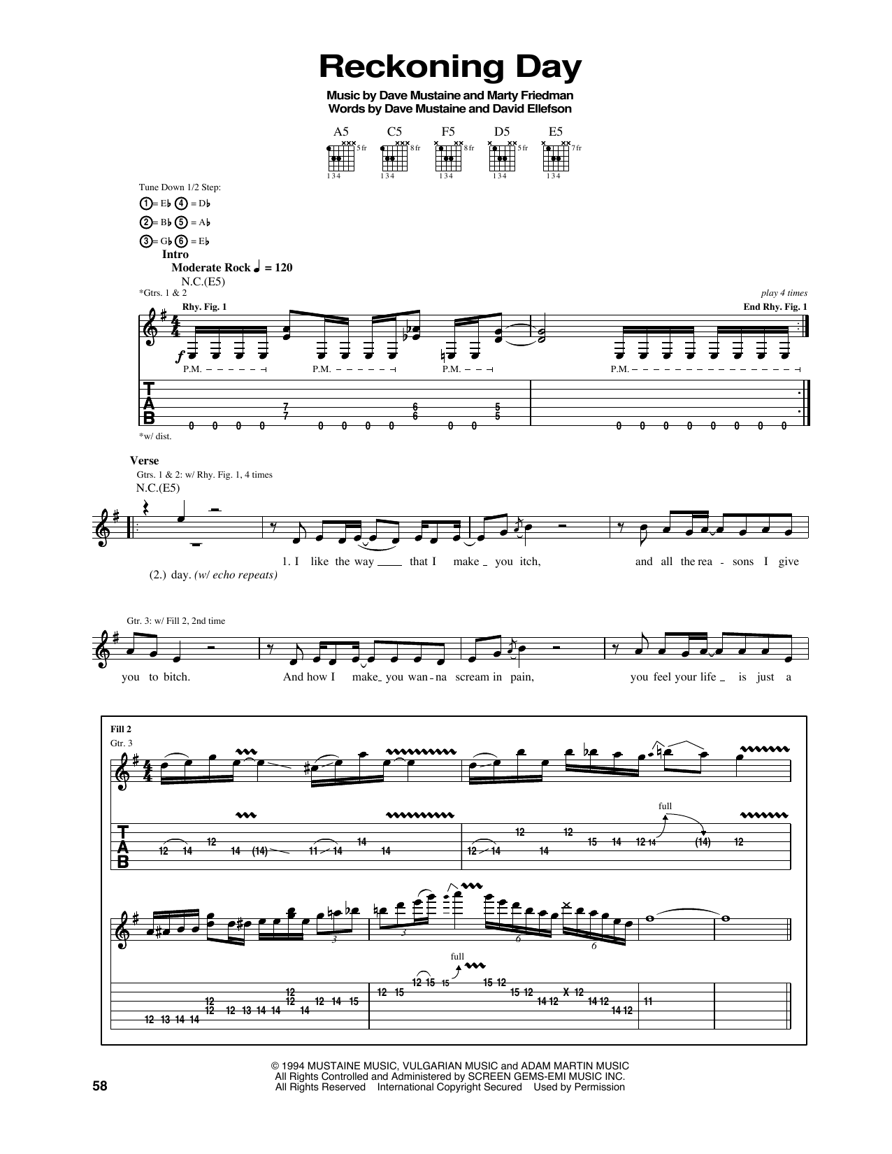 Download Megadeth Reckoning Day Sheet Music and learn how to play Guitar Tab PDF digital score in minutes