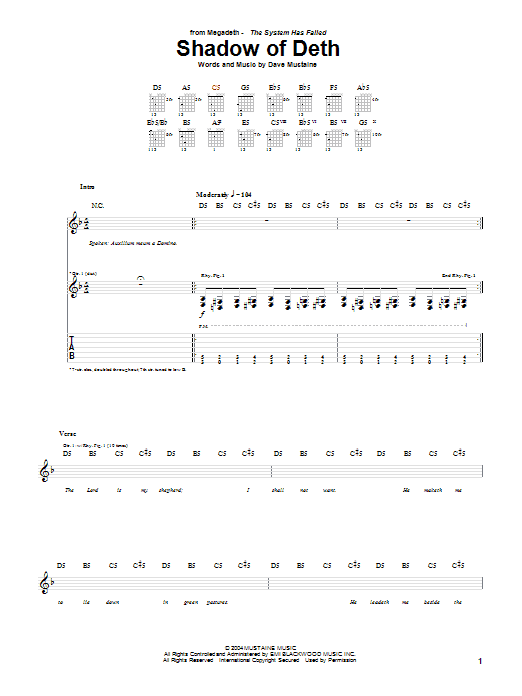 Download Megadeth Shadow Of Deth Sheet Music and learn how to play Guitar Tab PDF digital score in minutes