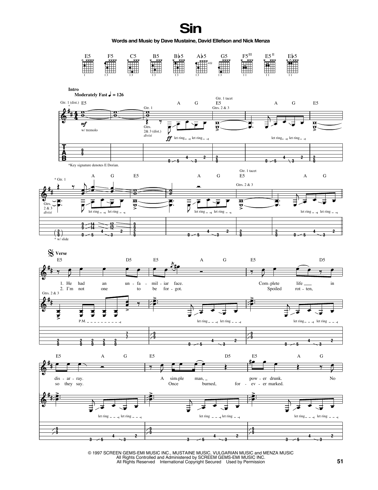 Download Megadeth Sin Sheet Music and learn how to play Guitar Tab PDF digital score in minutes