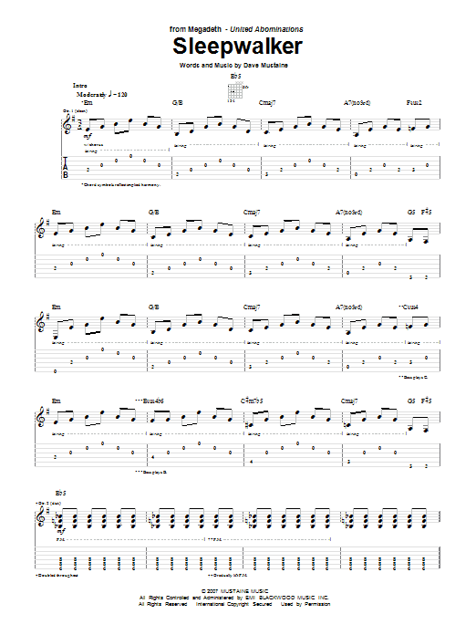 Download Megadeth Sleepwalker Sheet Music and learn how to play Bass Guitar Tab PDF digital score in minutes