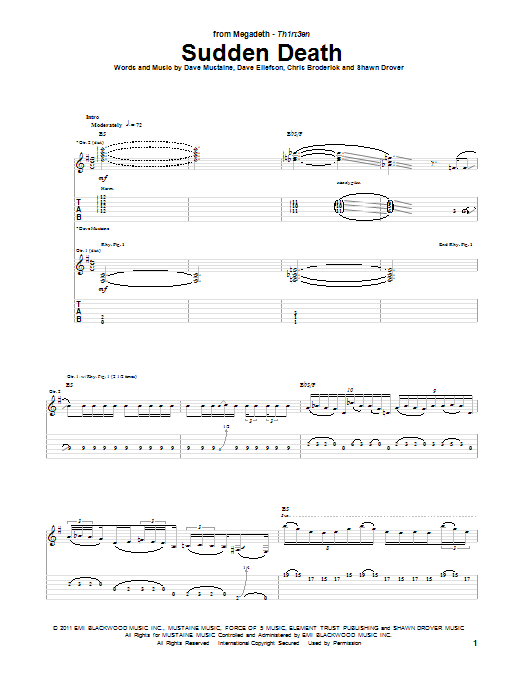 Download Megadeth Sudden Death Sheet Music and learn how to play Guitar Tab PDF digital score in minutes