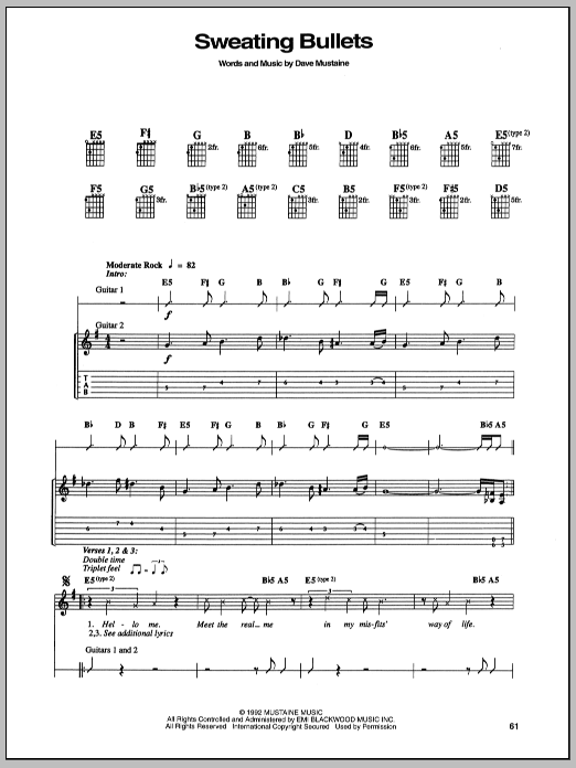 Download Megadeth Sweating Bullets Sheet Music and learn how to play Guitar Tab PDF digital score in minutes