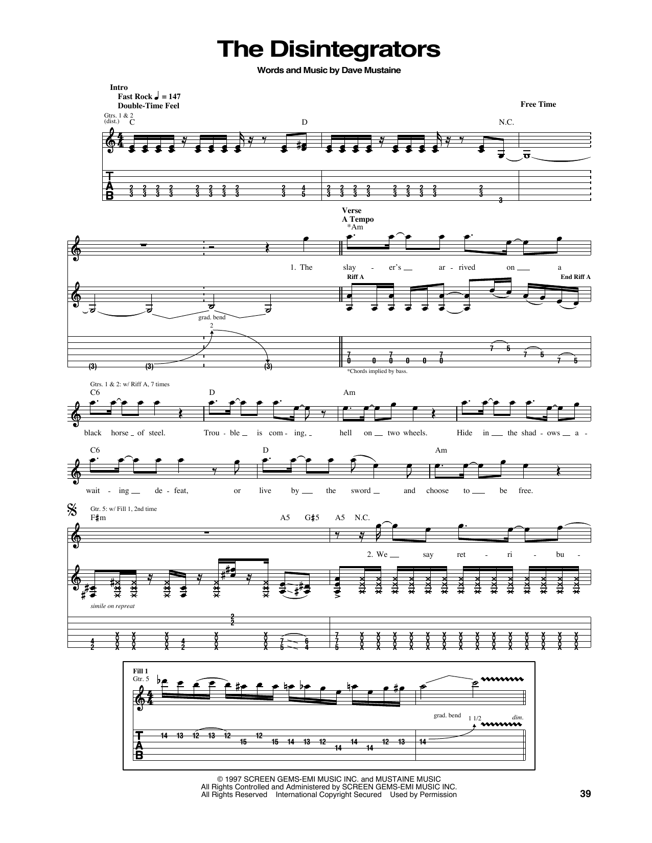 Download Megadeth The Disintegrators Sheet Music and learn how to play Guitar Tab PDF digital score in minutes