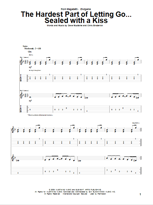 Download Megadeth The Hardest Part Of Letting Go...Sealed With A Kiss Sheet Music and learn how to play Guitar Tab PDF digital score in minutes