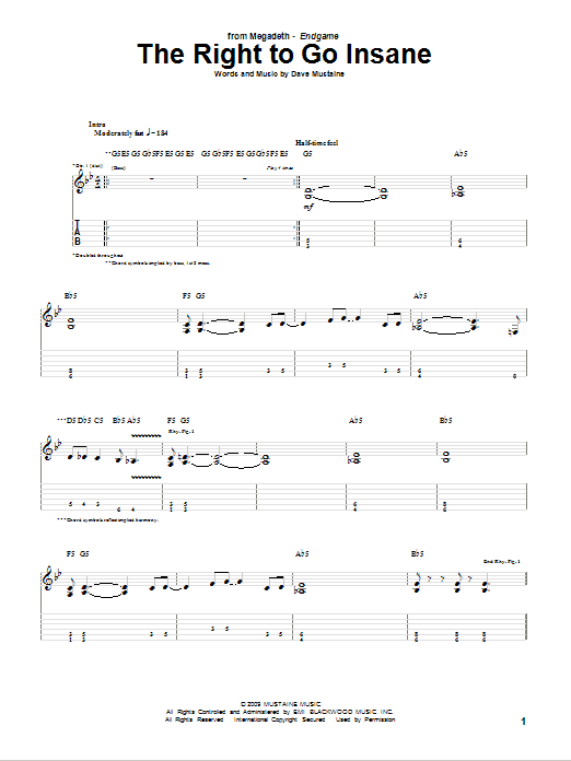 Download Megadeth The Right To Go Insane Sheet Music and learn how to play Guitar Tab PDF digital score in minutes