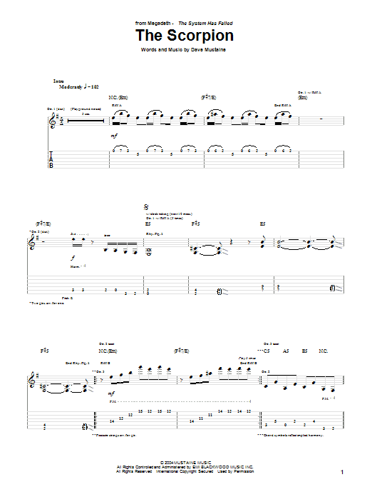 Download Megadeth The Scorpion Sheet Music and learn how to play Guitar Tab PDF digital score in minutes