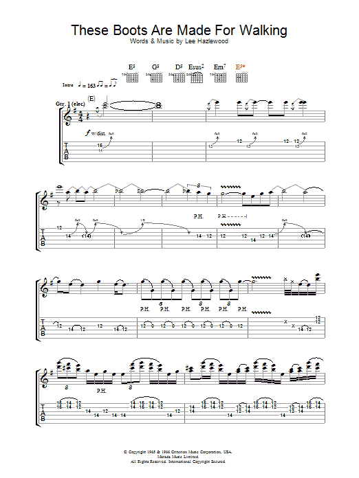 Download Megadeth These Boots Are Made For Walking Sheet Music and learn how to play Guitar Tab PDF digital score in minutes