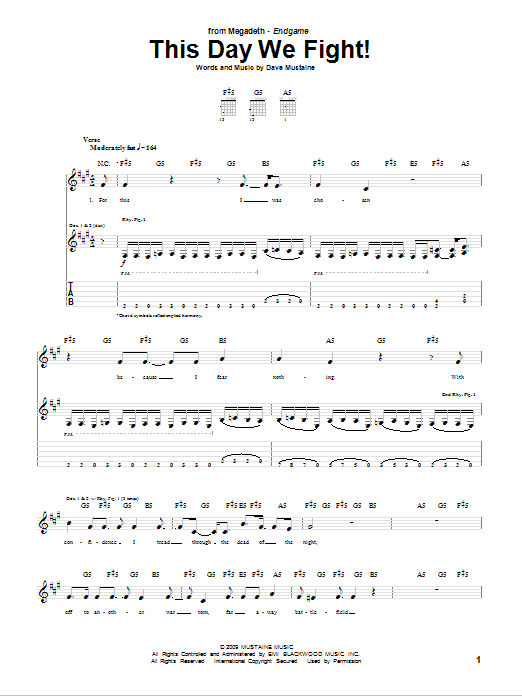 Download Megadeth This Day We Fight! Sheet Music and learn how to play Guitar Tab PDF digital score in minutes