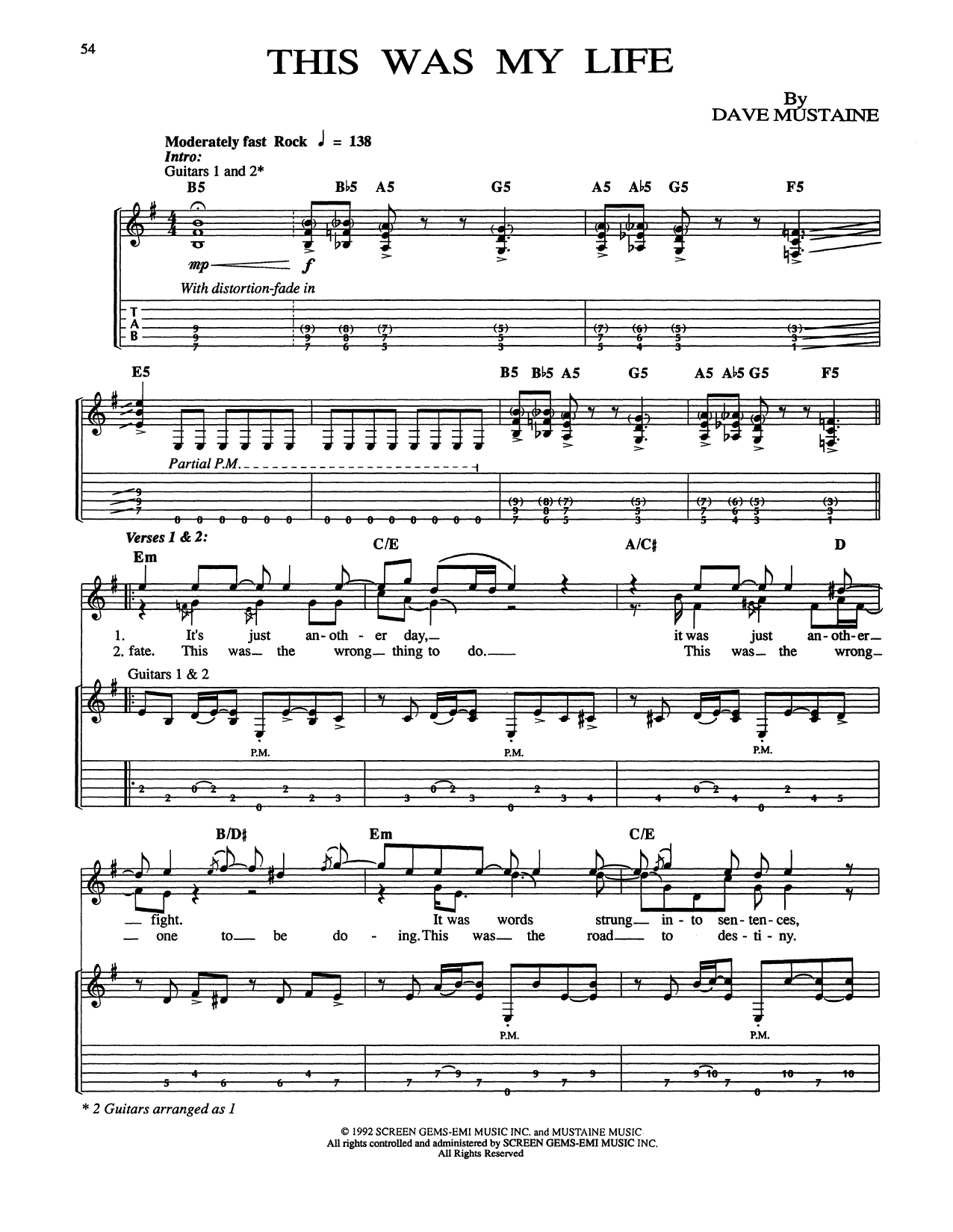 Download Megadeth This Was My Life Sheet Music and learn how to play Guitar Tab PDF digital score in minutes